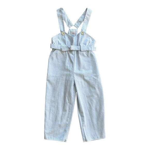 Petit Bateau Blue Railroad Stripe Baby Jumpsuit Overalls 18 Months - Picture 1 of 3